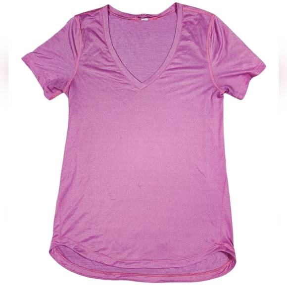 Lululemon What The Sports Tee Womens Size 6 Heathered Jewelled Magenta/Gold - Picture 3 of 12